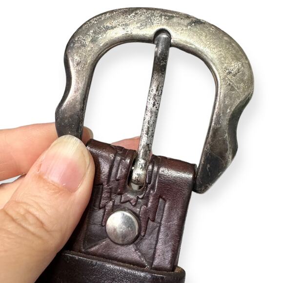 Genuine Leather 1.5 inch Aztec Embossed Unisex Belt Waist 32-36 Inch - Picture 3 of 7